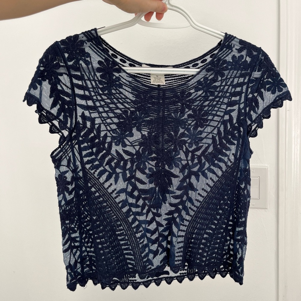 COPY - Say What? Dark Blue Lace Top